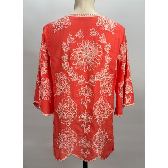Solitaire Salman Embroidered Lotus Blouse Sz S Floral Shirt Crochet Boho Fairy - Picture 5 of 8